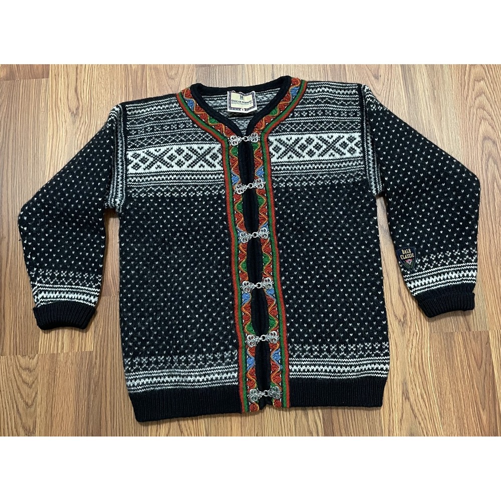 Dale Of Norway Cardigan Mens Small Setesdal Pewter Clasp Norwegian Wool Black